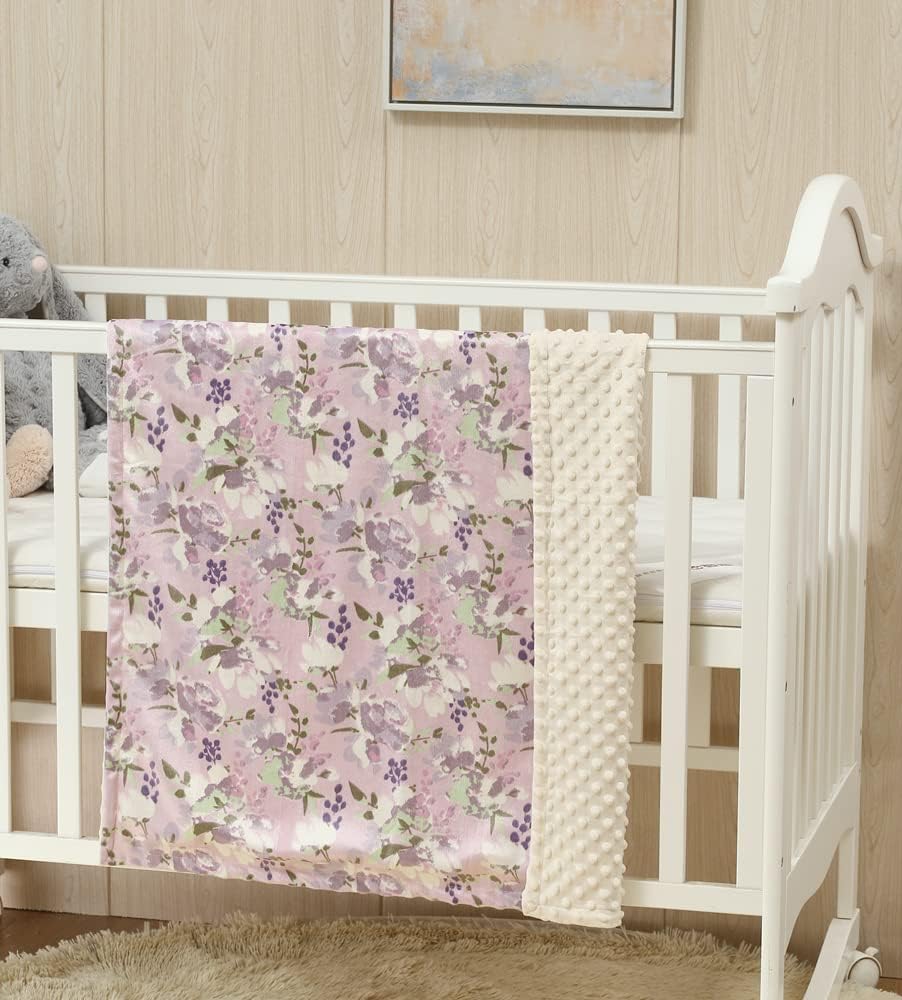 CREVENT Baby Girls Blanket - Soft Minky 30x40 Inches Lavender Grapes