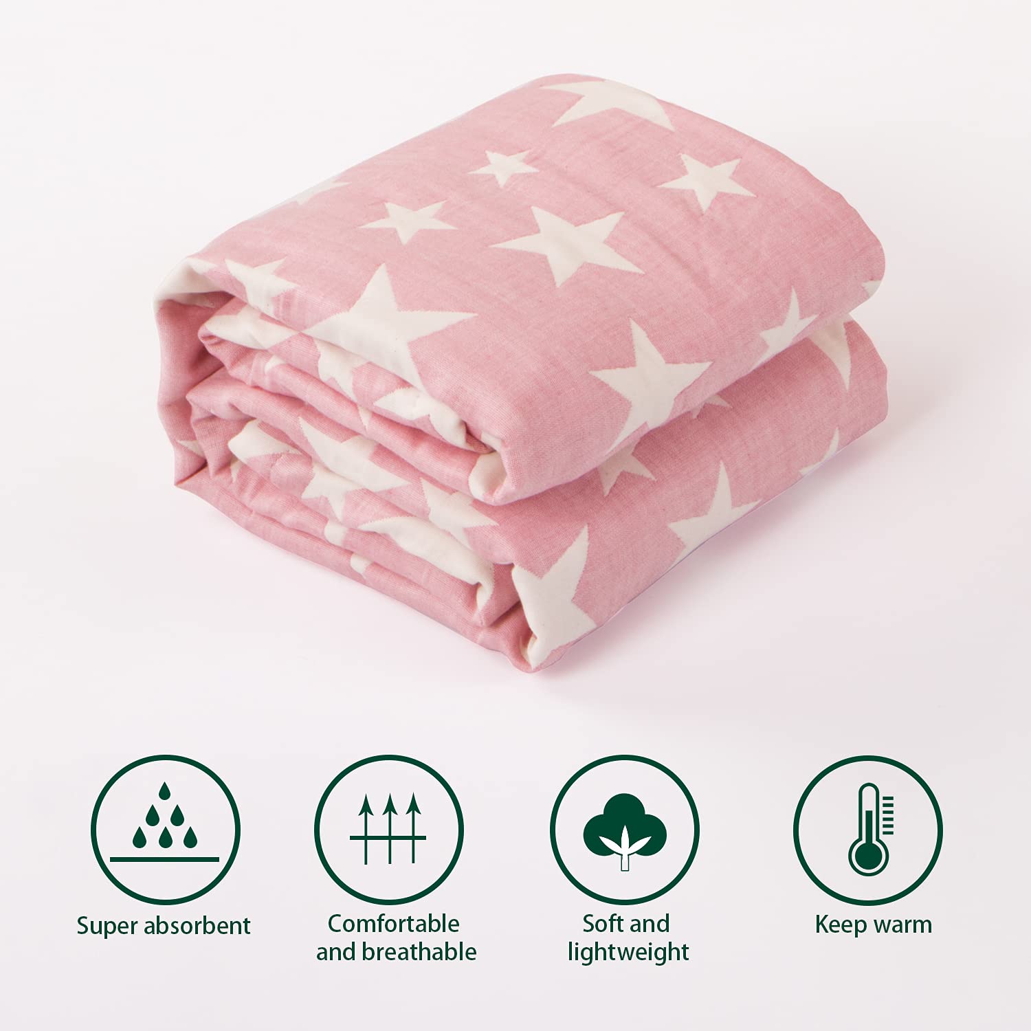 NTBAY 3 Layer Toddler Blanket Lightweight Thermal Blanket Pink Star Design