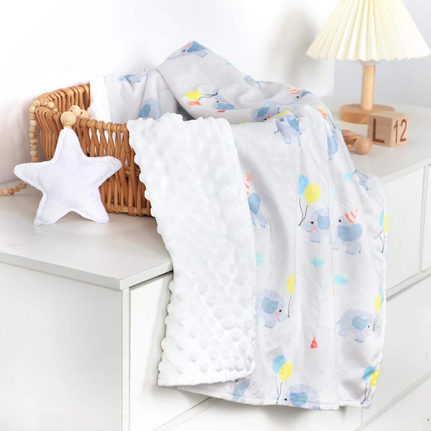 Soft Plush Baby Blanket 30x40 Grey with White Dotted Backing