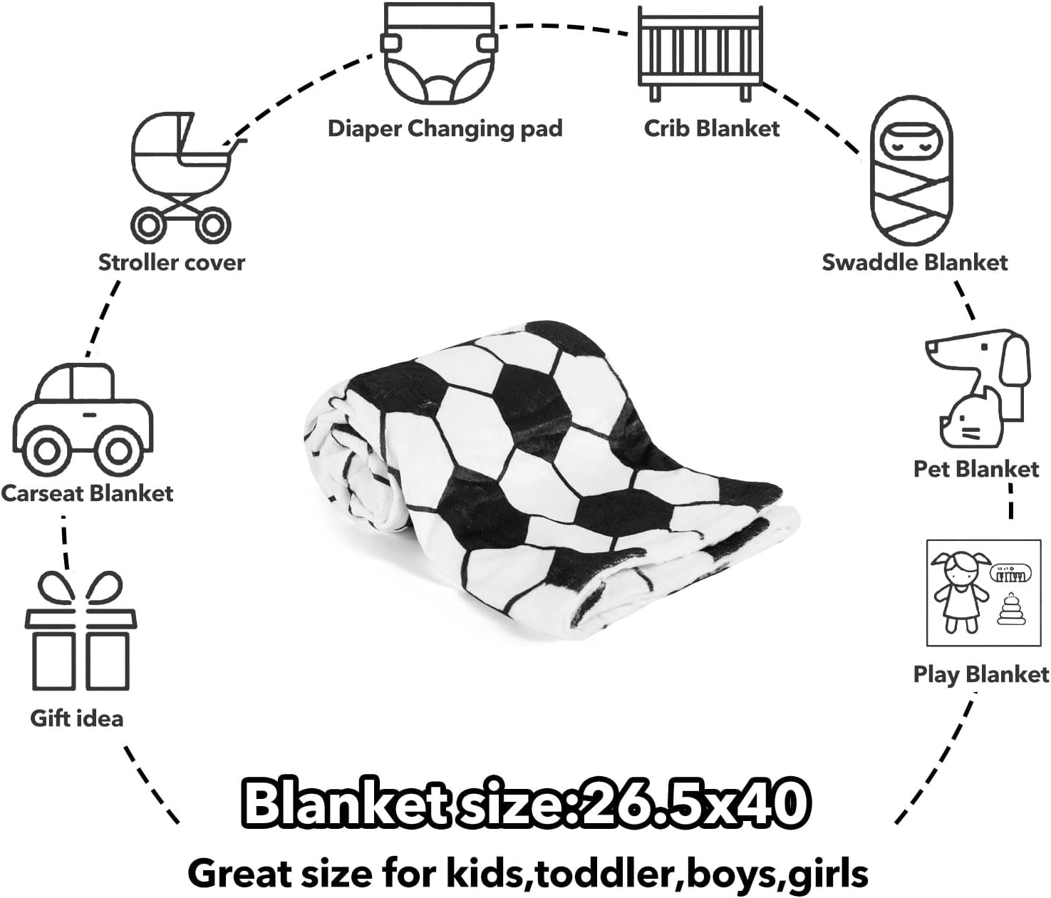 DCOOLGO Soccer Baby Blanket Soft Fleece with Dotted Backing
