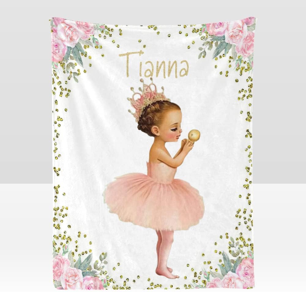 Personalized Golden Hat Girl Pink Flowers Baby Blanket 30x40 Inch