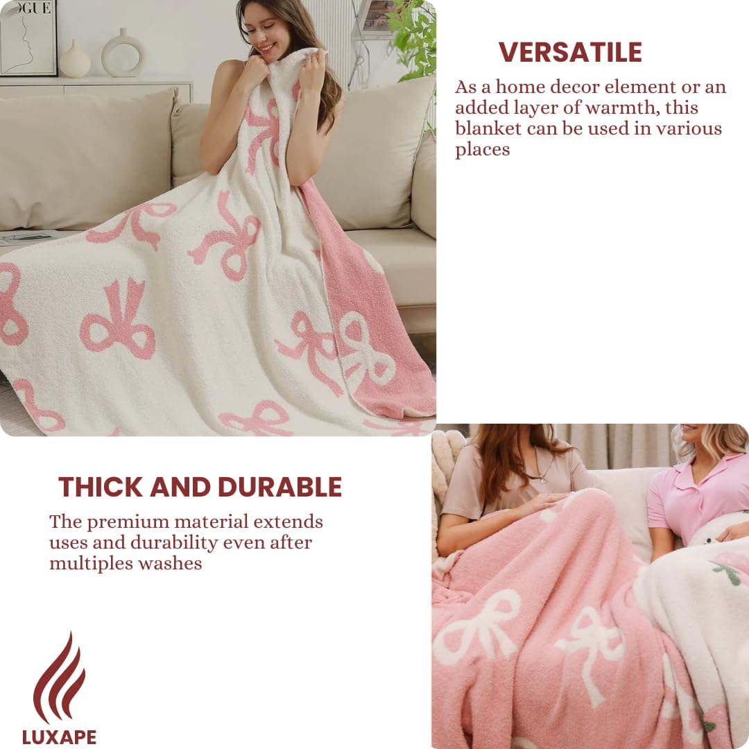 Luxape Bow Blanket Soft Reversible Throw for Baby