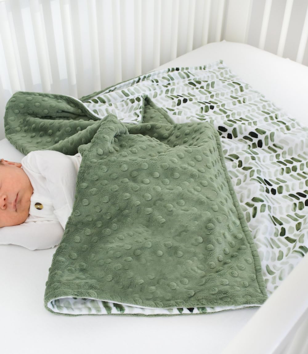 BUTTZO Baby Double Layer Plush Minky Blanket - Green Leaves 30x40 Inch 1