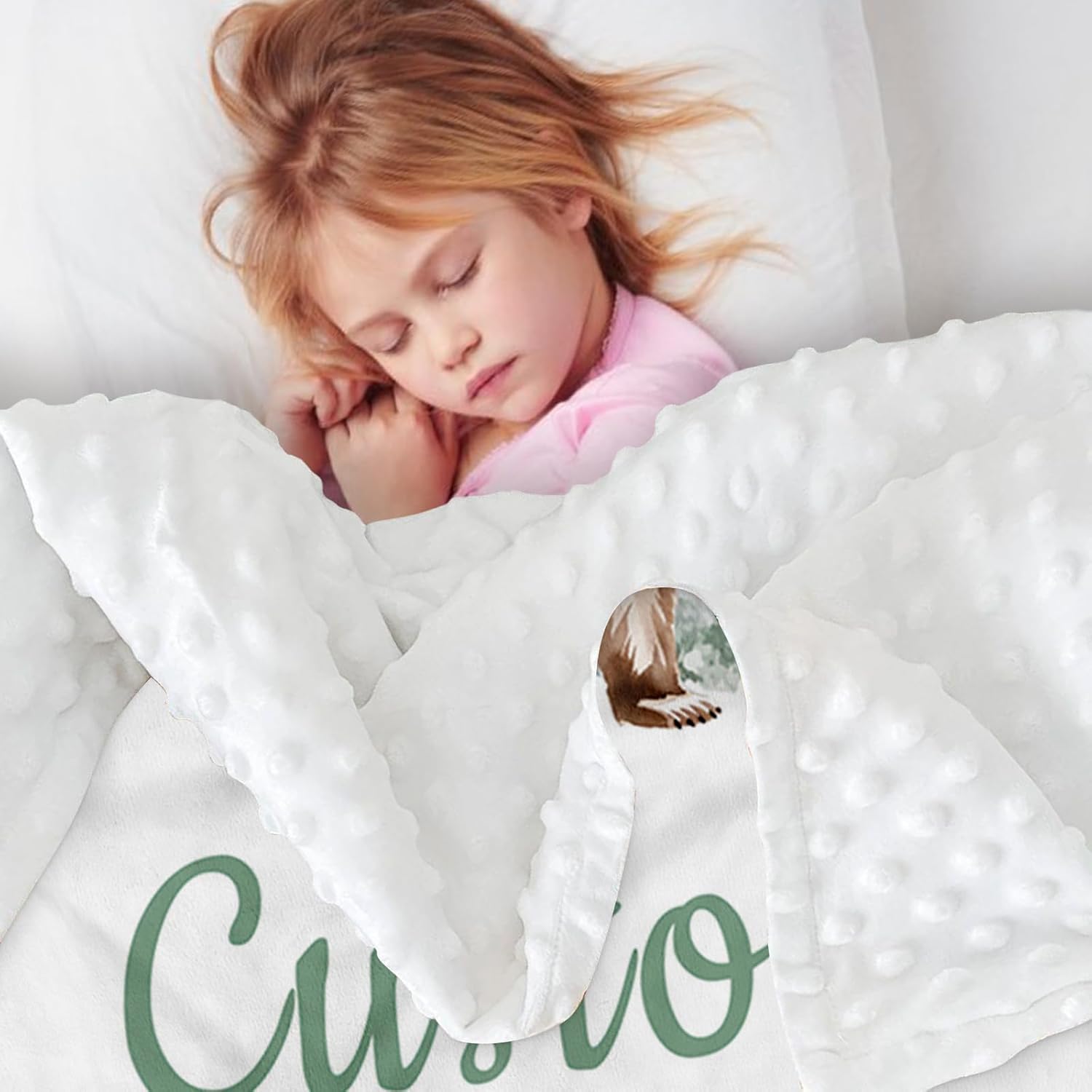 Custom Name Baby Receiving Blanket with Bear in Forest Theme