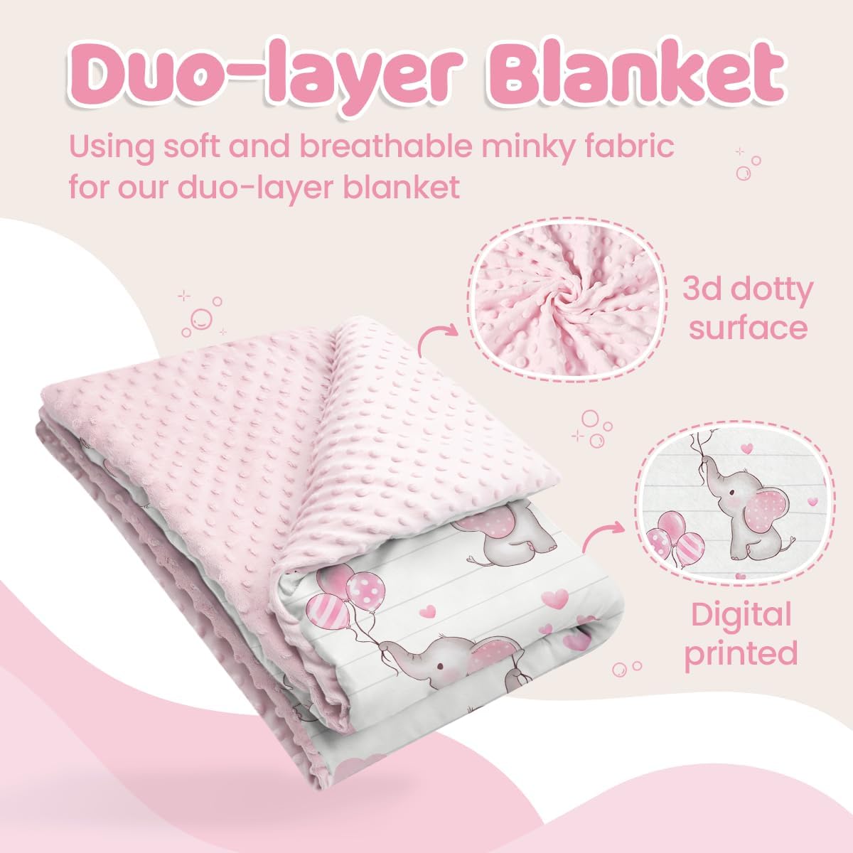 SANDJEST Elephant Kids Blanket - 30x40 Minky Throw for Girl