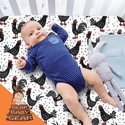 Dear Baby Gear Farm Deluxe Baby Blanket - Black and Red Chickens