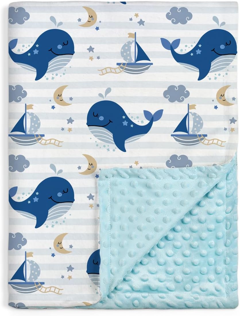 SANDJEST Whale Kid Blanket 30x40 - Soft Minky Blanket with Dotted Backing