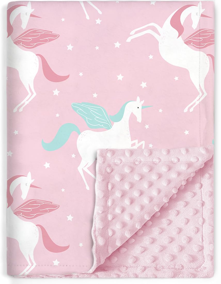 BORITAR Unicorn Baby Blanket Soft Minky Double Layer 30x40 Pink