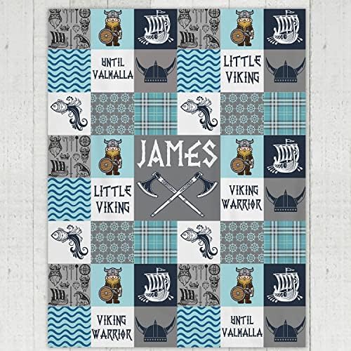 Personalized Vikings Baby Blanket with Dragon and Ship Design