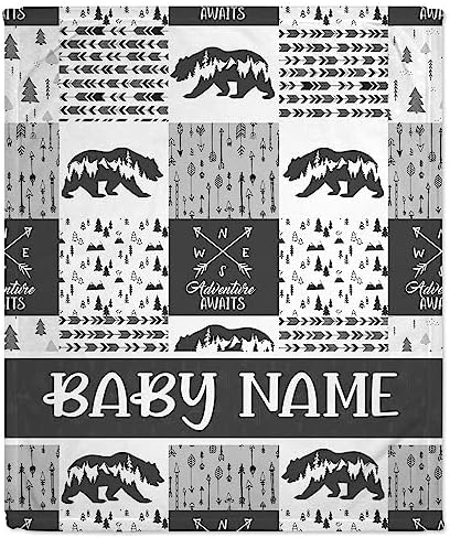 Hyturtle Personalized Woodland Baby Blanket - Black