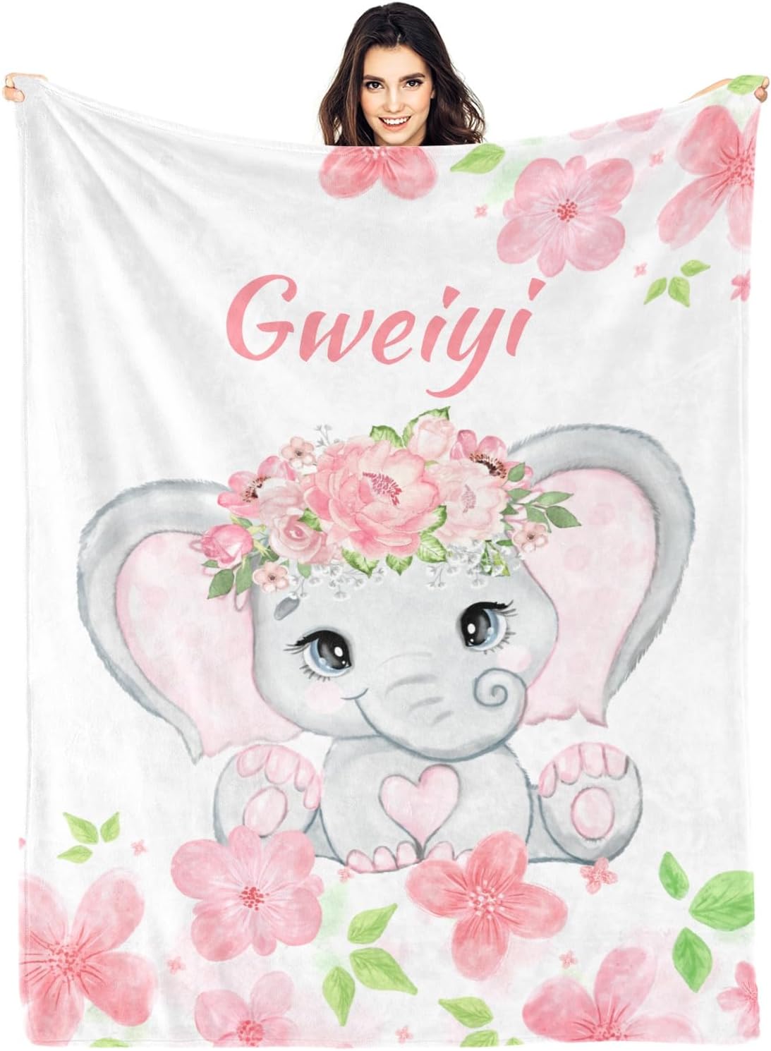 Personalized Baby Elephant Blanket 30x40 Inches for Newborns