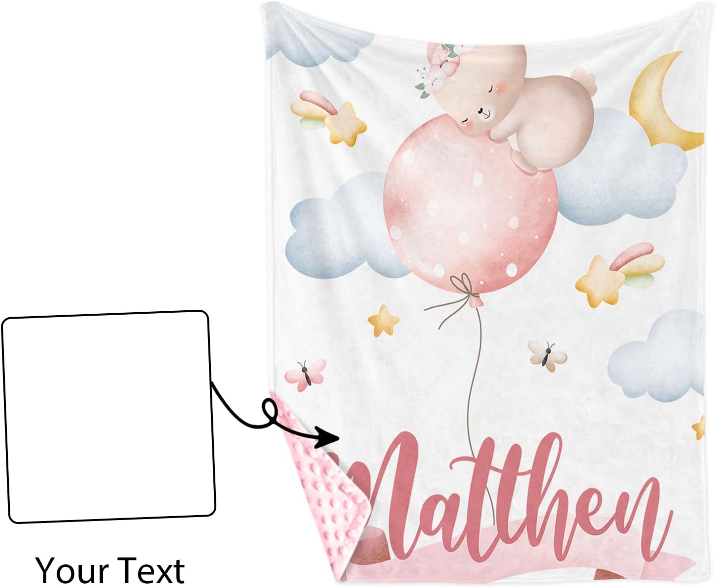 Personalized Baby Blanket with Name Lunar Bunny Design 1