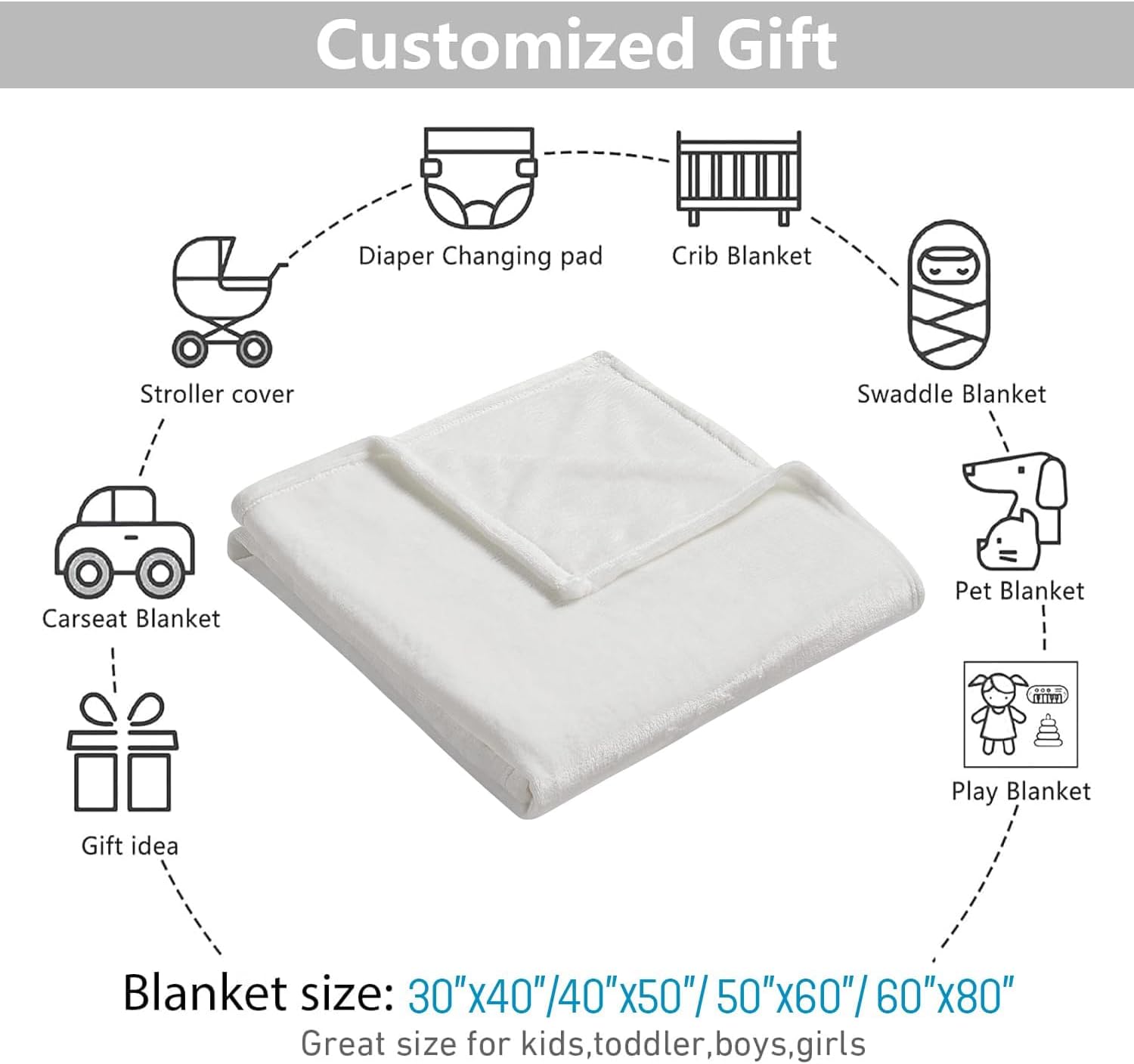 Personalized Baby Elephant Blanket with Pink Flowers