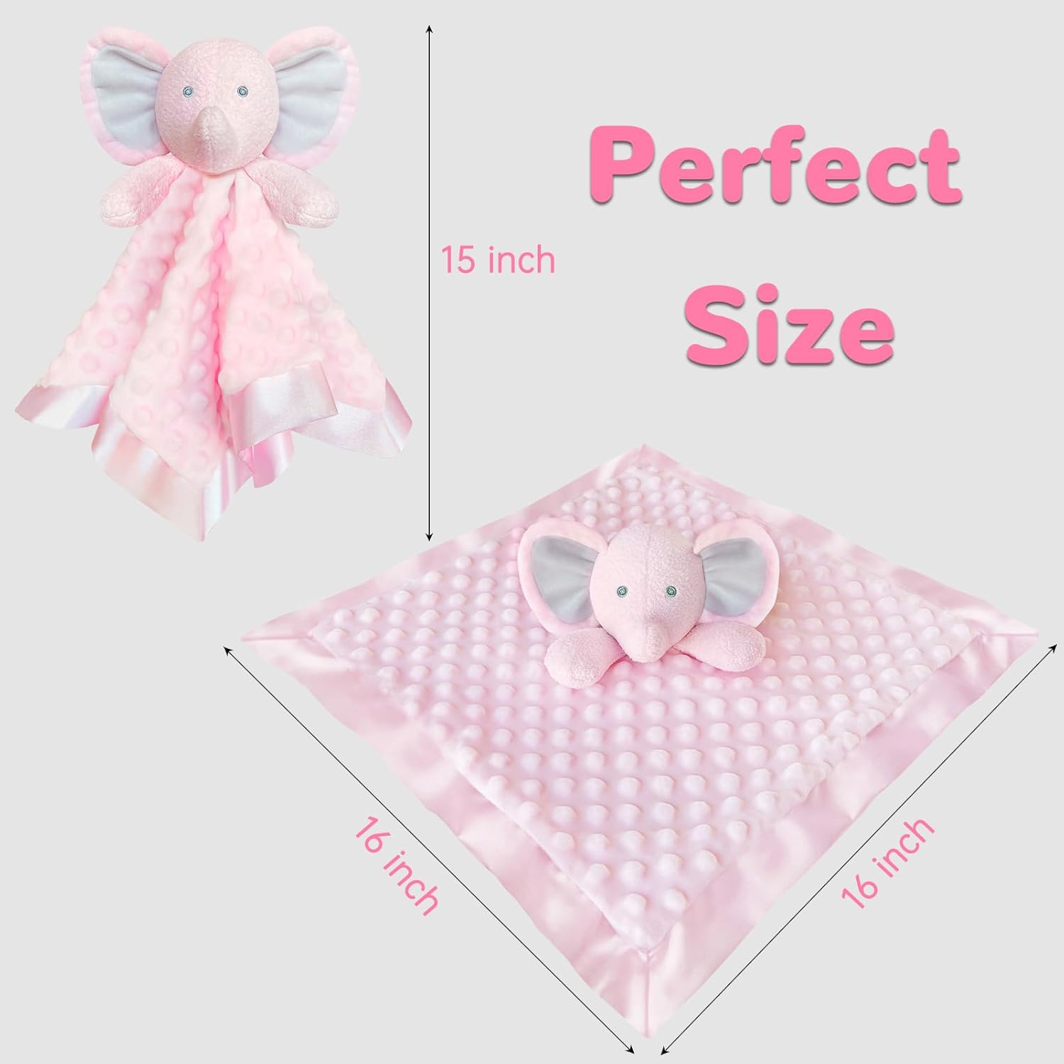 MOVEPAI Pink Elephant Security Blanket 16 Inch