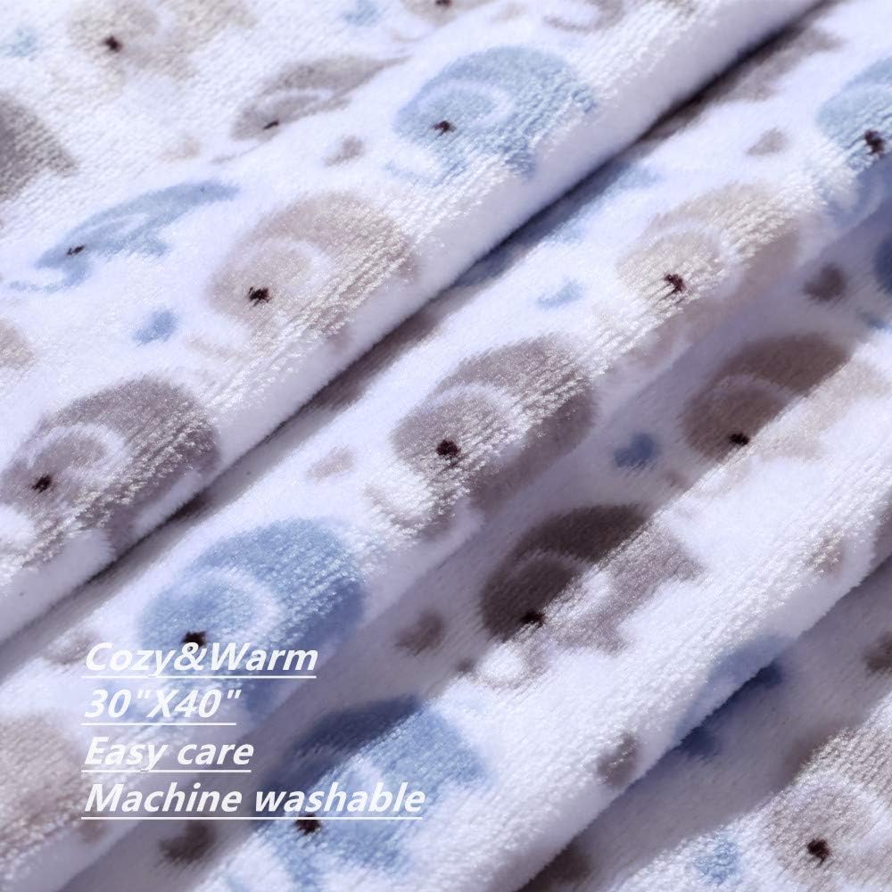 CREVENT Cozy Warm Baby Blanket Blue Elephant 30X40