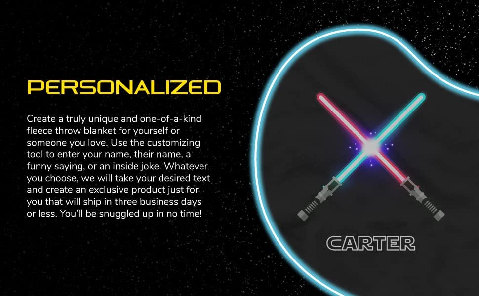 Personalized Lightsaber Fleece Blanket - Baby 30x40