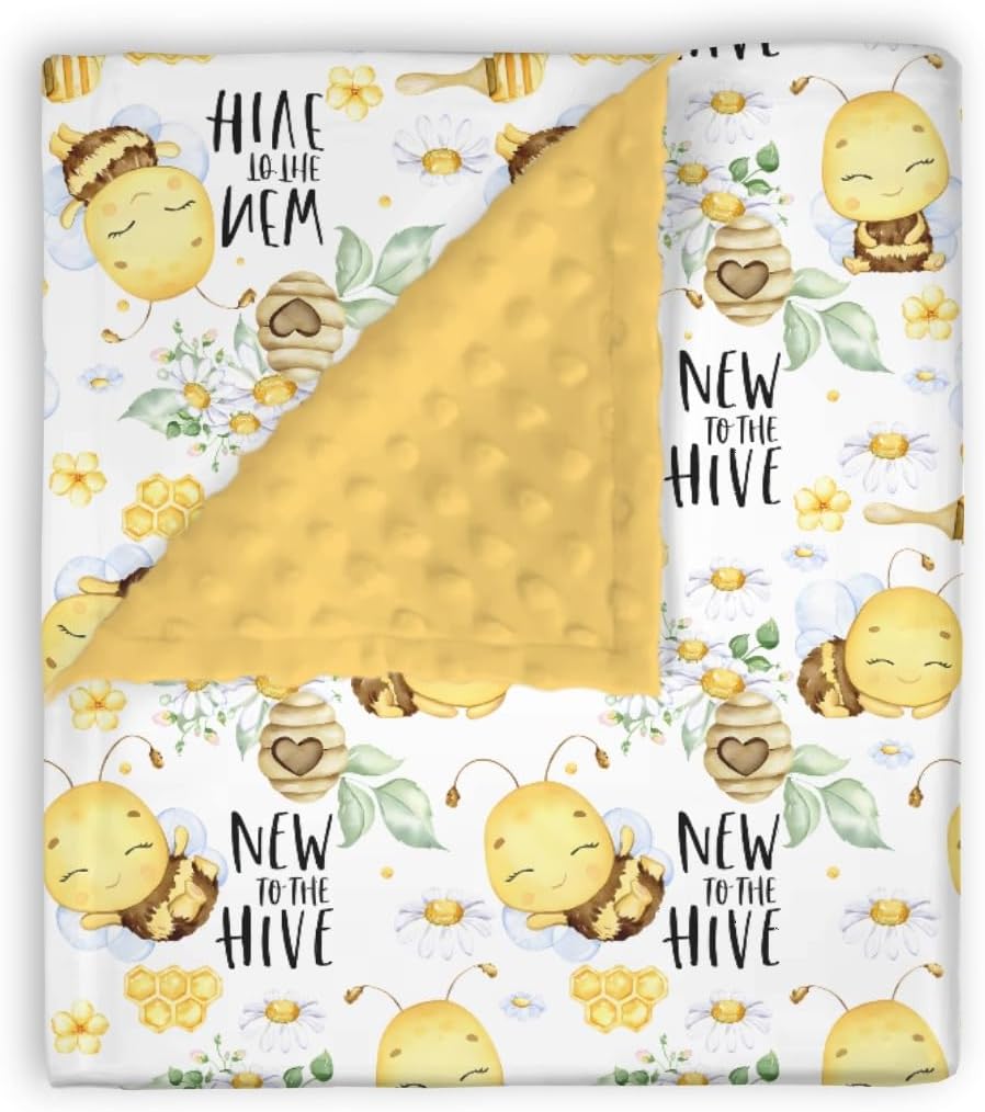 Mink Baby Blanket with Dotted Backing - Honey Bumble Bee Floral