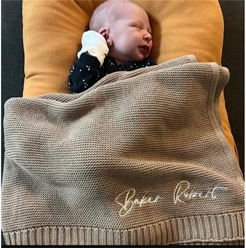 Personalized Cotton Knitted Blanket with Embroidered Name