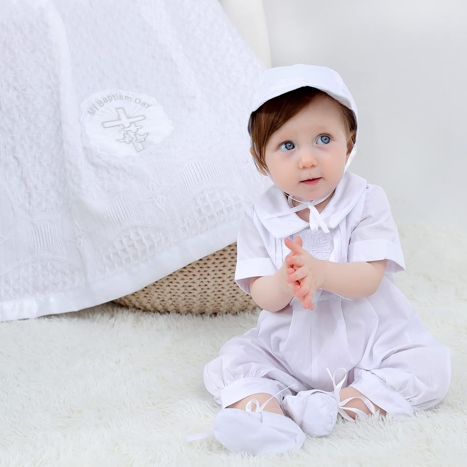 Booulfi Unisex White Baptism Blanket 36x50