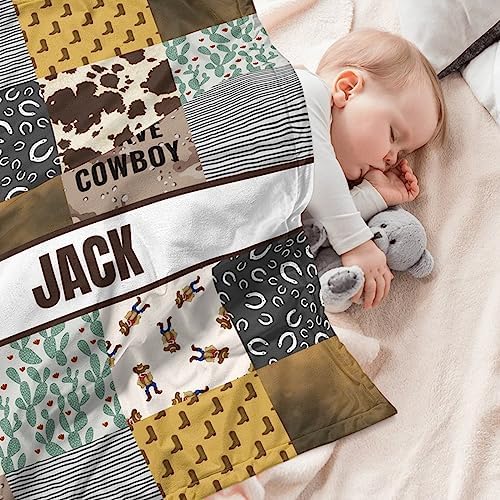 Custom Baby Blanket with Name Baseball Cowboy Style