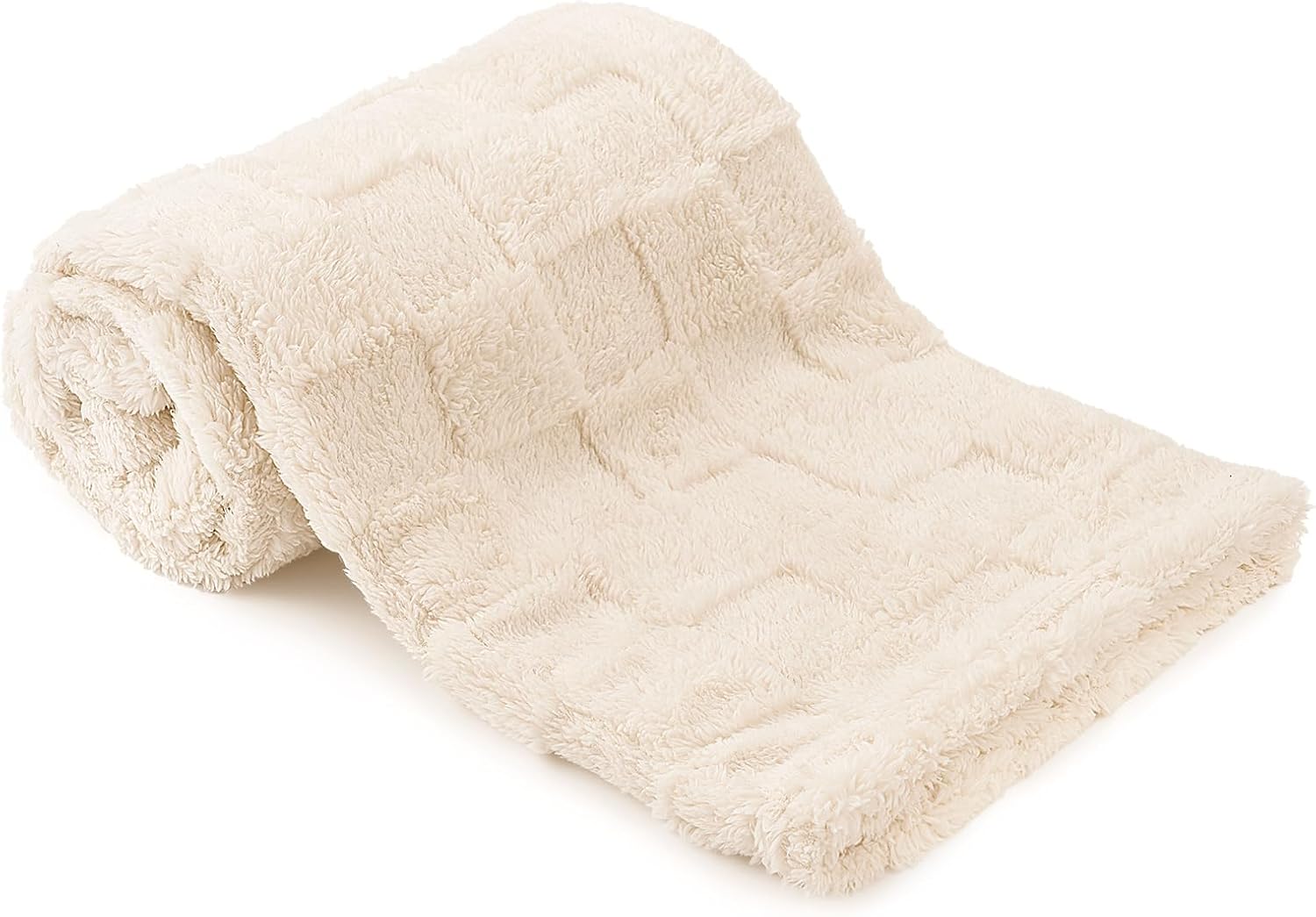 VEIDIA Plush Checkered Baby Blanket 30x39 Beige