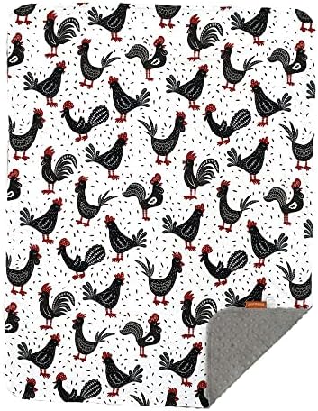 Dear Baby Gear Farm Deluxe Baby Blanket - Black and Red Chickens