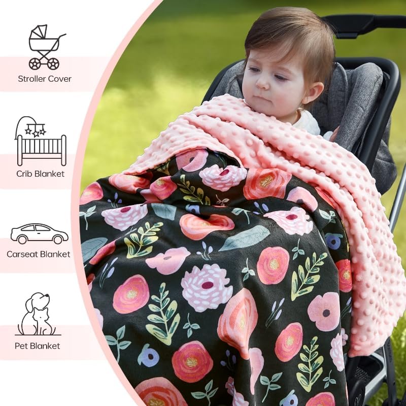 QSTEHEML Double Layer Baby Blanket with Dotted Backing