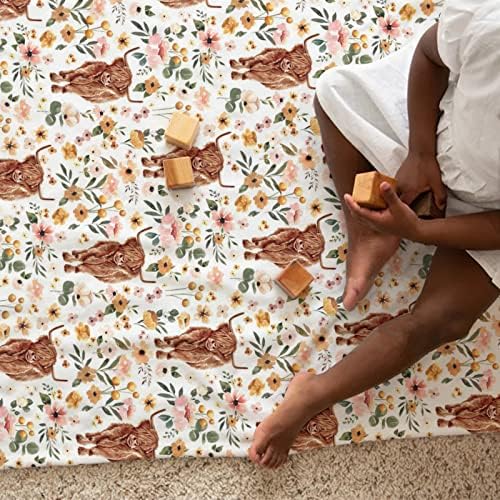 Boho Highland Cow Floral Baby Blanket for Kids