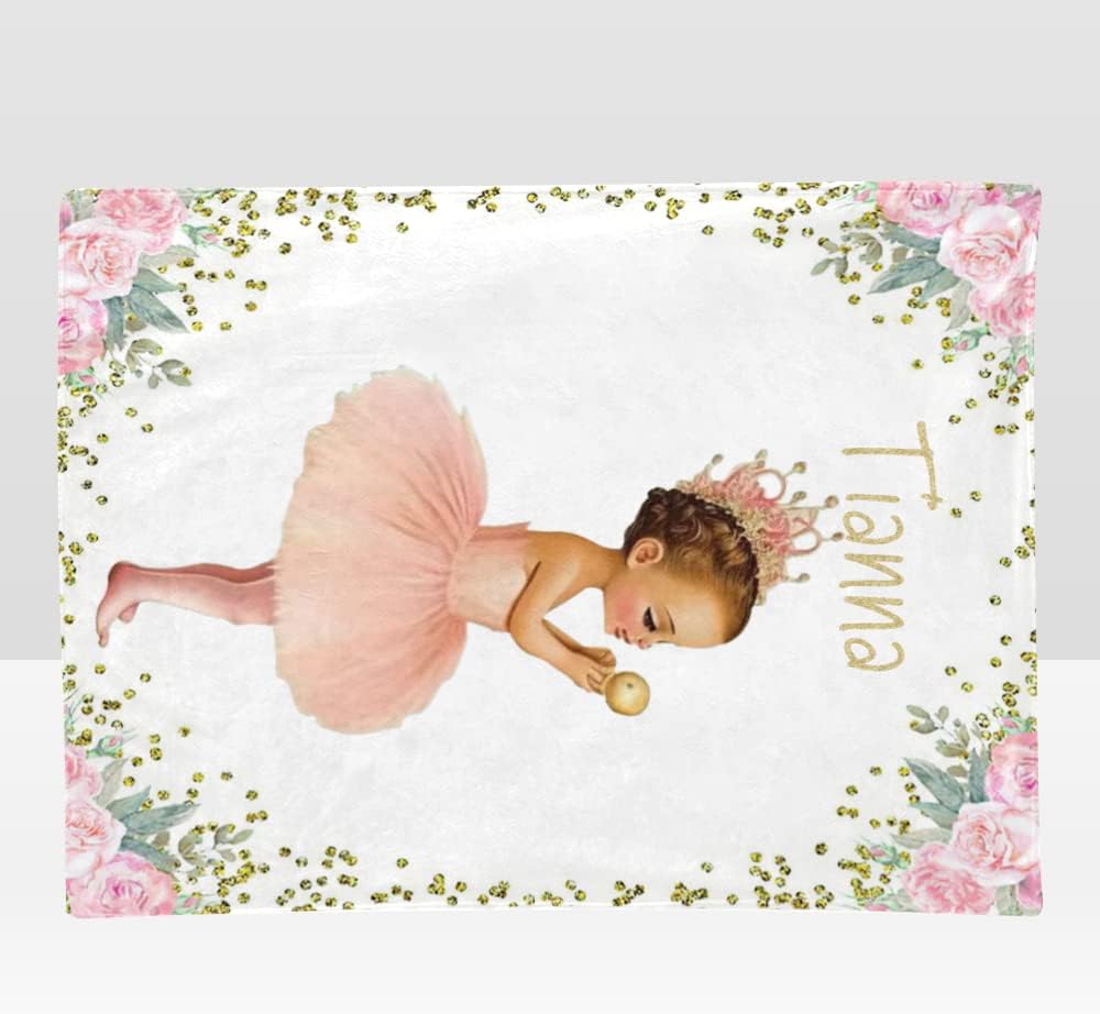 Personalized Golden Hat Girl Pink Flowers Baby Blanket 30x40 Inch