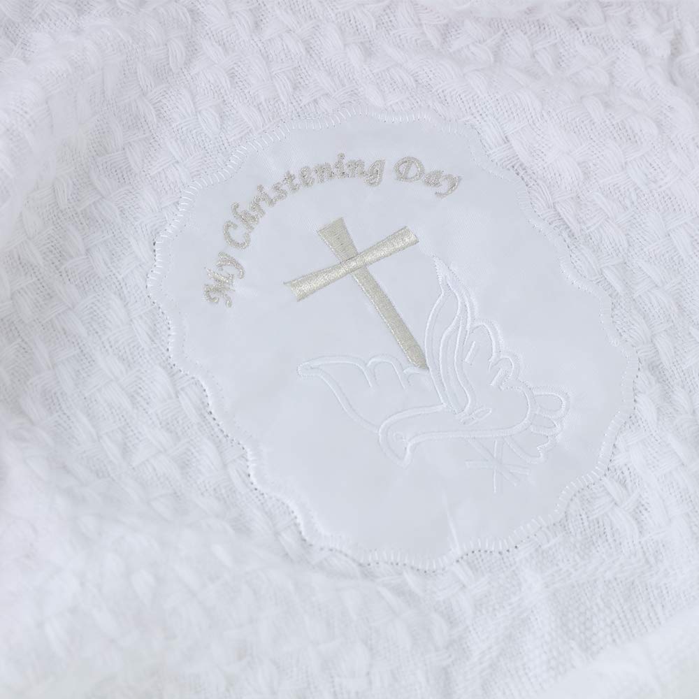 Booulfi Baby Blanket Cross Embroidered Satin Border 36x50