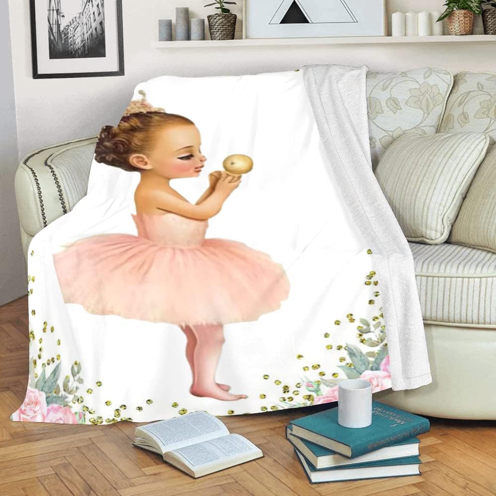 Personalized Golden Hat Girl Pink Flowers Baby Blanket 30x40 Inch