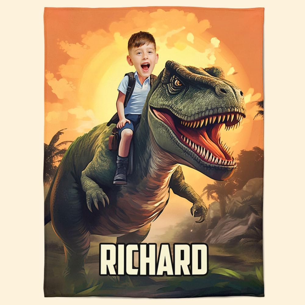 Personalized Photo Blanket with Dinosaur Design