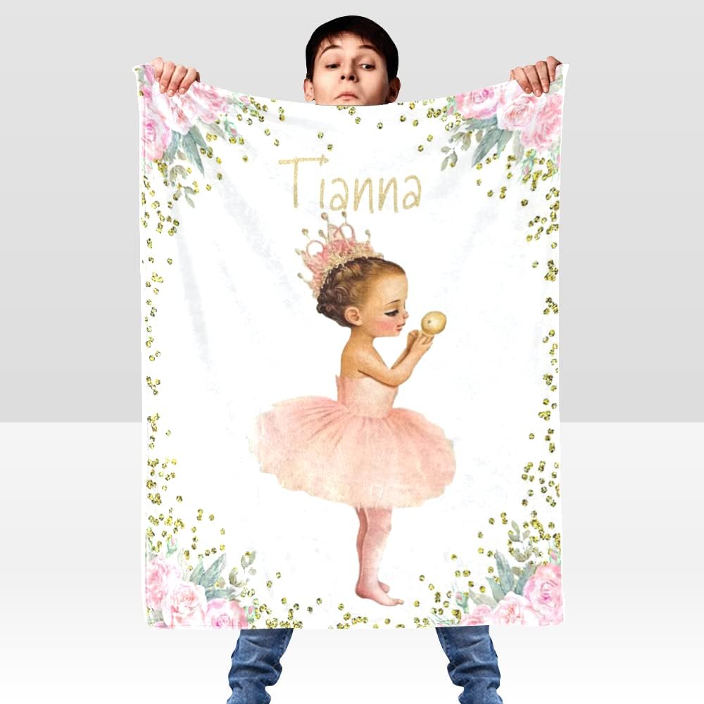 Personalized Golden Hat Girl Pink Flowers Baby Blanket 30x40 Inch