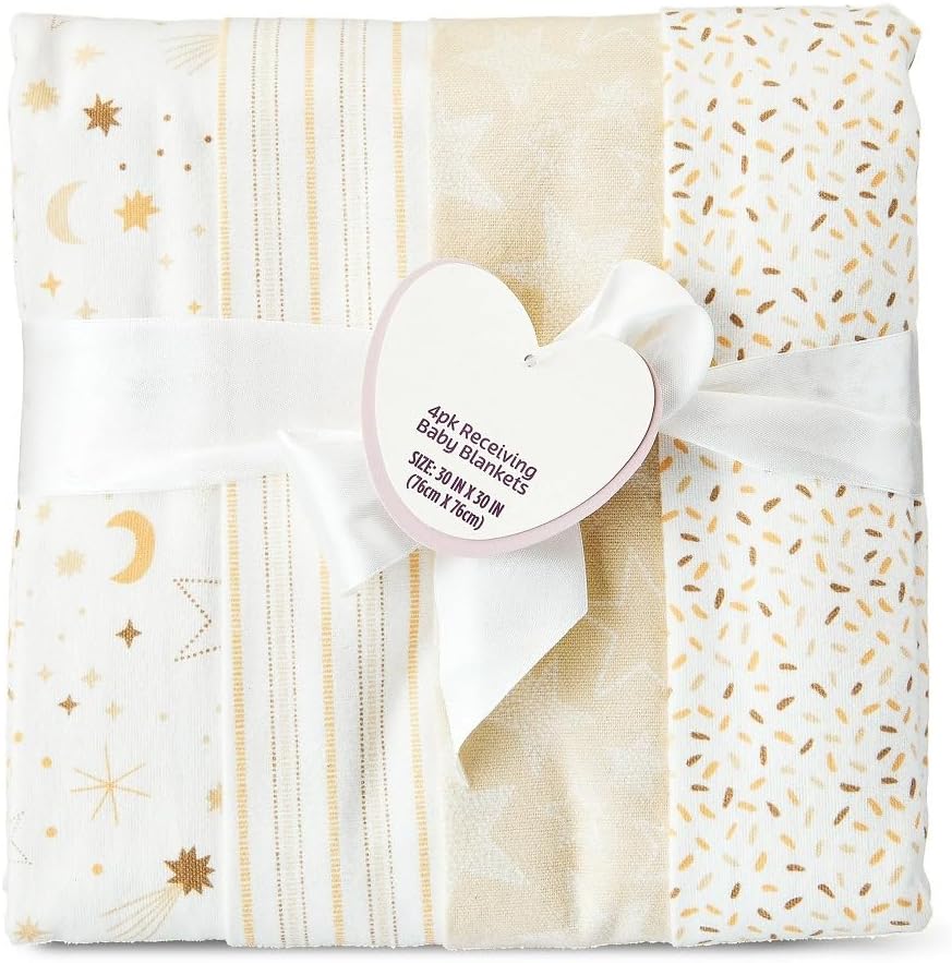 4 Piece Yellow Cotton Flannel Receiving Blankets for Baby