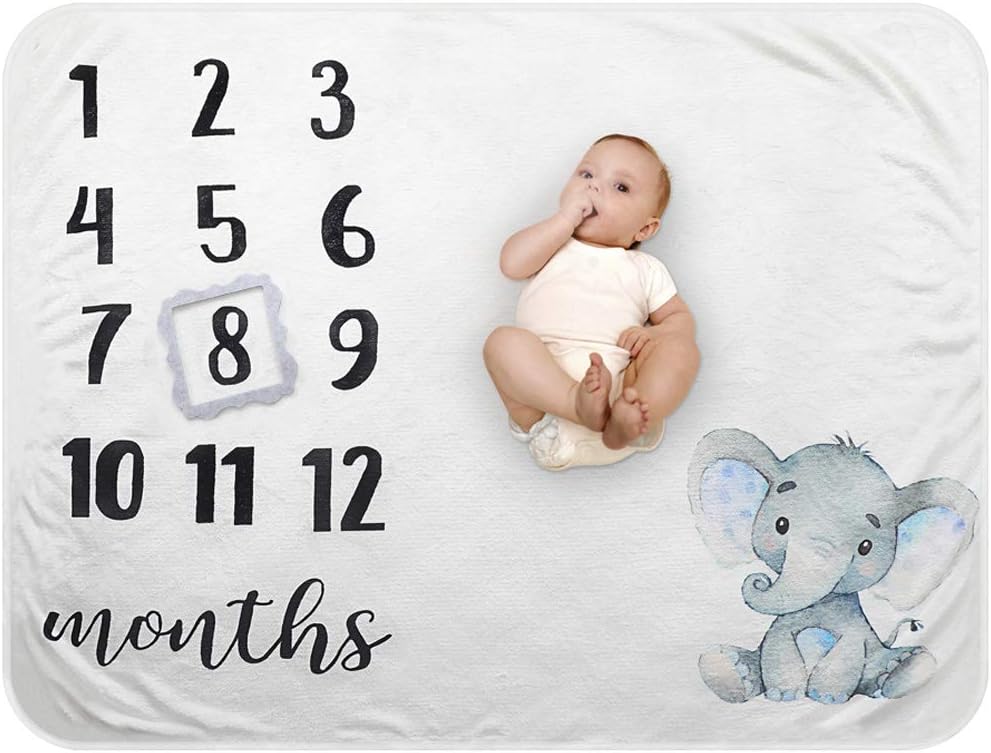 Tebaby Baby Milestone Blanket - 47x40 Plush Fleece with Frame