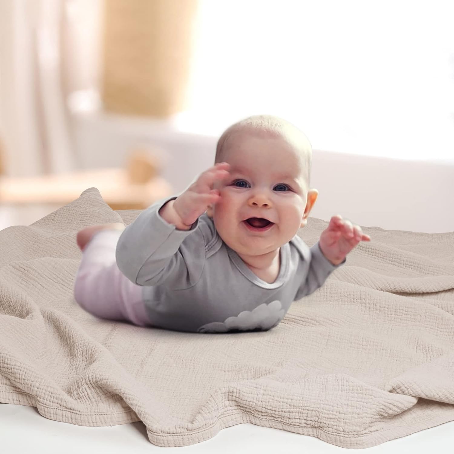 Lulu Moon Muslin Blanket 47x47 Inches Ivory 1