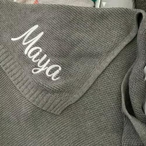 Personalized Cotton Knitted Blanket with Embroidered Name