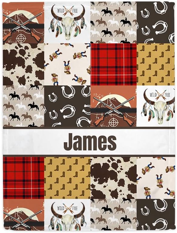 Custom Baby Blanket with Name - Western Design for Boys