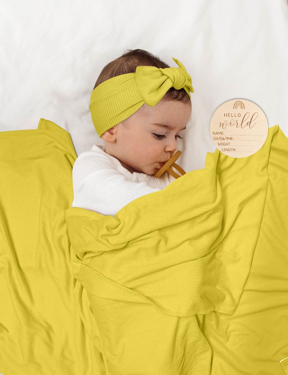 ZURLEFY Stretchy Baby Swaddle Blanket with Headband and Hat Set