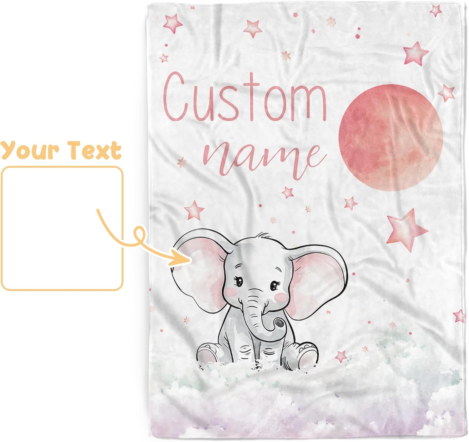 Personalized Baby Blanket with Name Pink Elephant Double Layer Dotted Swaddle