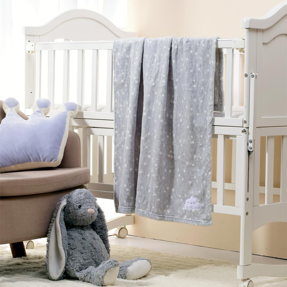 CREVENT Baby Welcome Gift Set with Blankets and Storage Basket Grey