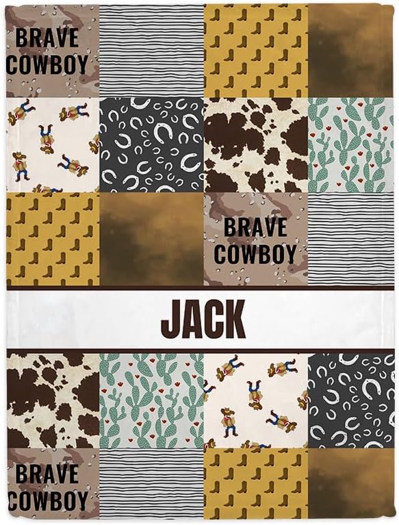 Custom Baby Blanket with Name Baseball Cowboy Style