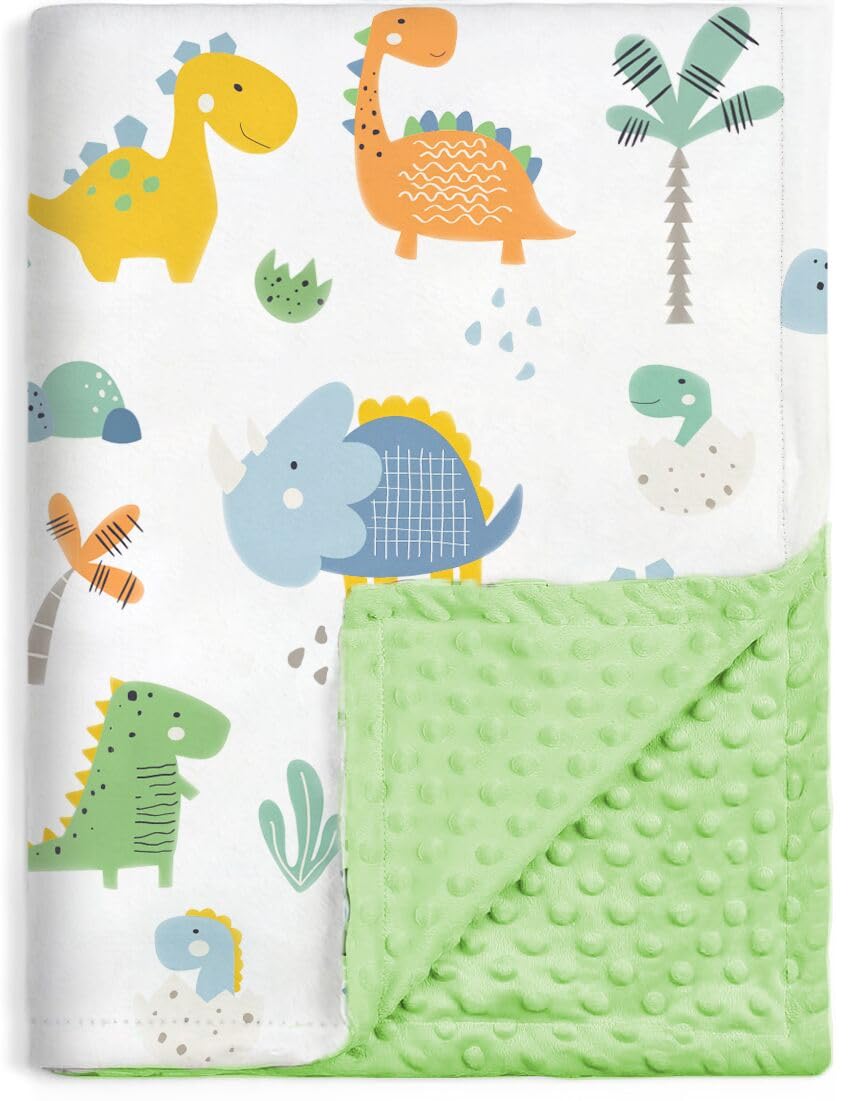 HOMRITAR Multicolor Dinosaur Minky Blanket for Baby