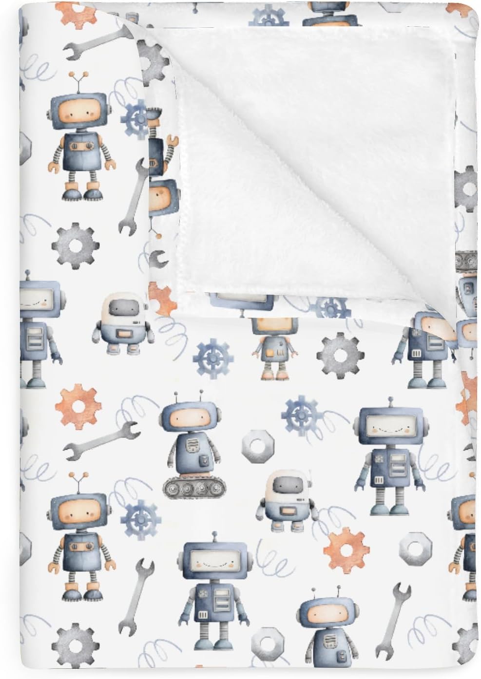 Watercolor Robots Baby Blanket for Boy Girl