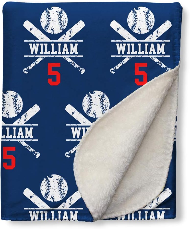 Nictimeid Baseball Blanket with Baby Name and Team Number Navy 30x40in