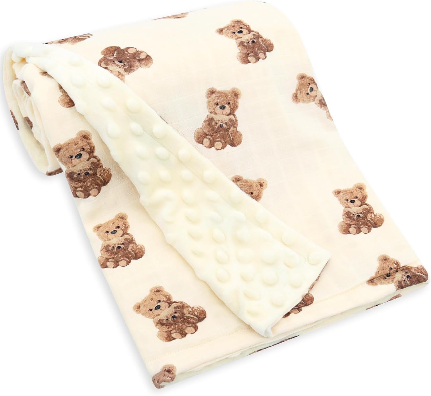 LifeTree Baby Swaddle Blanket with Dotted Fleece Backing Bear Pattern 31x40 Inches