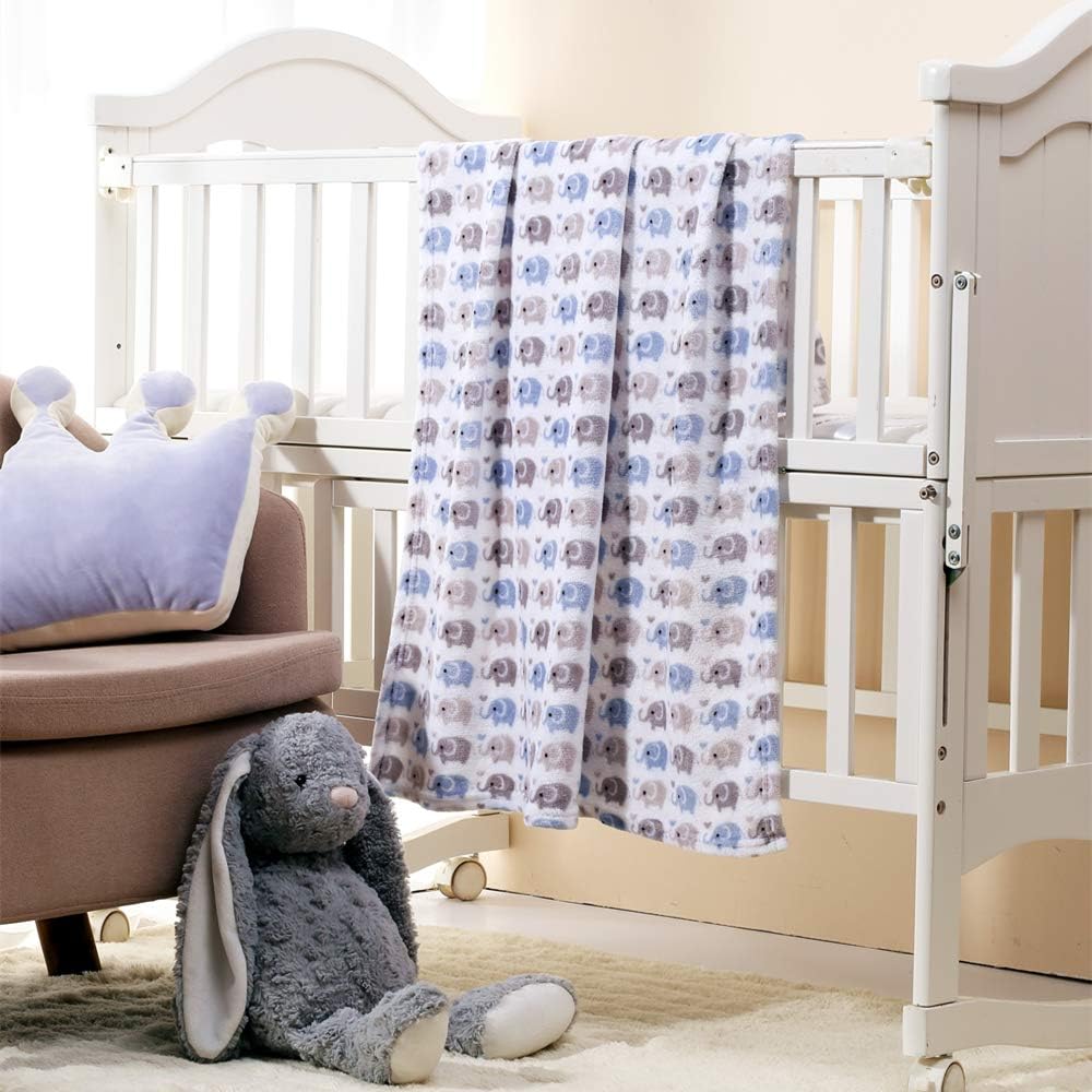 CREVENT Cozy Warm Baby Blanket Blue Elephant 30X40