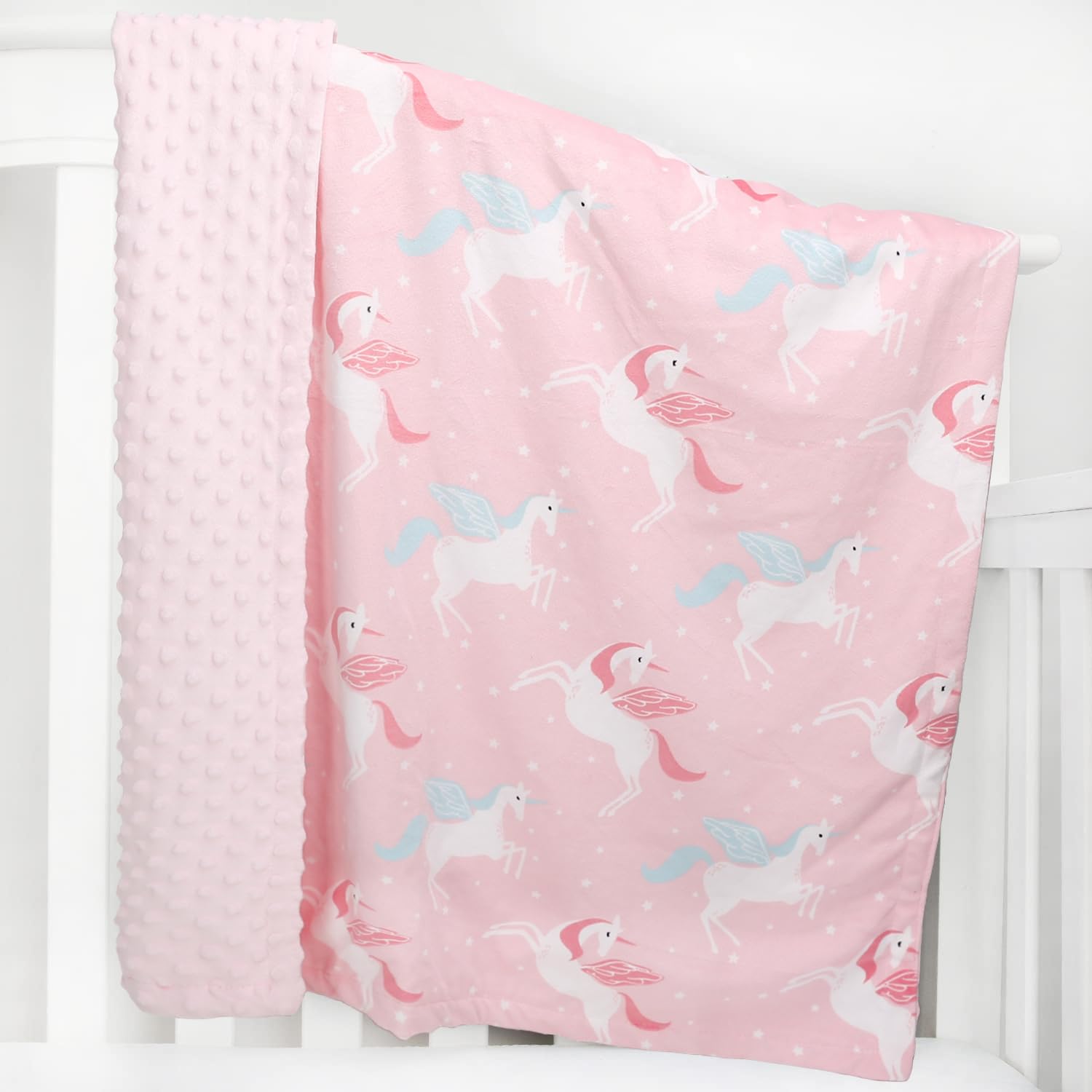 BORITAR Unicorn Baby Blanket Soft Minky Double Layer 30x40 Pink
