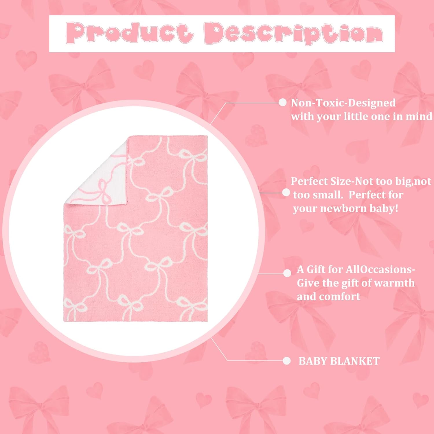 Pink Bow Blanket Fuzzythrow Cozy Throw for Bed Sofa