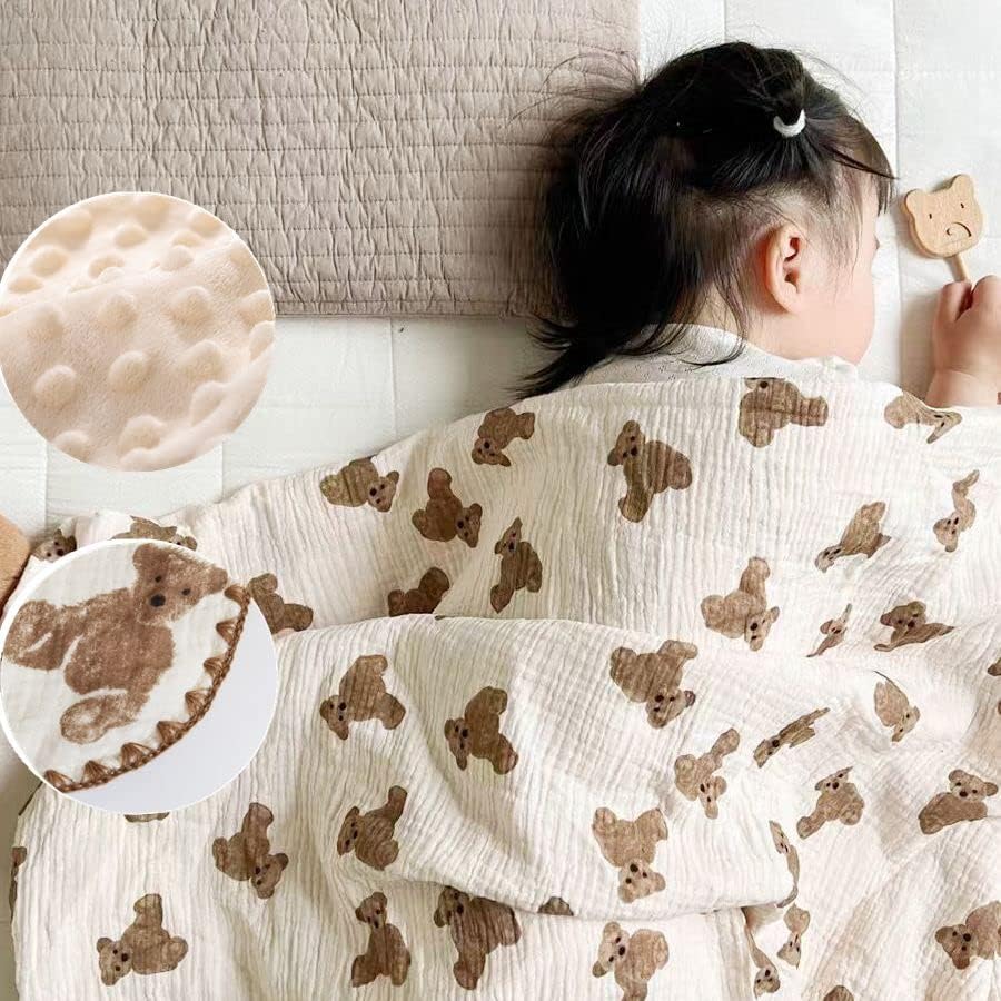 Gunnaicat Baby Blanket Double Layer Cotton Muslin 40x40 Inch Bear Pattern 1